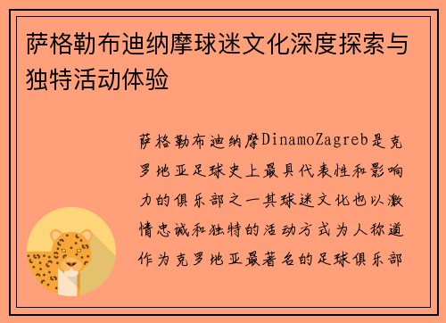 萨格勒布迪纳摩球迷文化深度探索与独特活动体验 萨格勒布迪纳摩球迷文化深度探索与独特活动体验